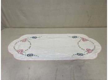 Vintage Embroidered Flower Table Runner