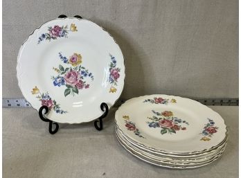 Set Of 6: Vintage 9in Unmarked China Floral Plates
