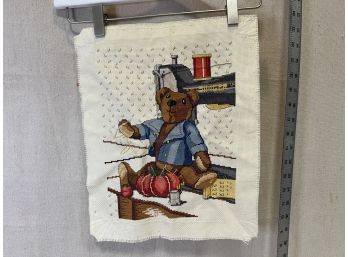 Adorable Vintage Cross-stitch Sewing Teddy Bear Tapestry