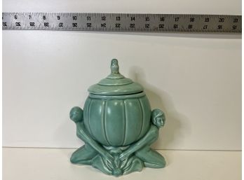 Vintage Art Deco Ceramic Closed Canister With Lady Figurines