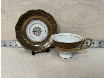 Unmarked Brown & Gold China Teacup & Saucer