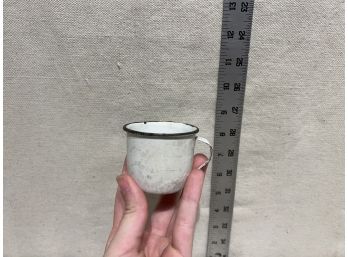Adorable Tiny Vintage White Enamel Mug