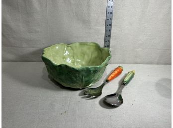 Cabbage Bowl With Veggie Serving Tongs