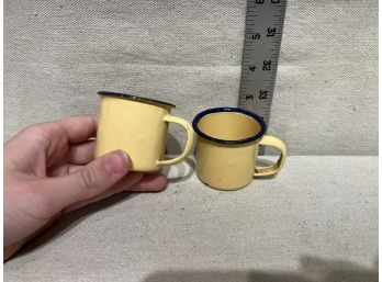 Set Of 2 Vintage Mini Yellow Enamel Mugs