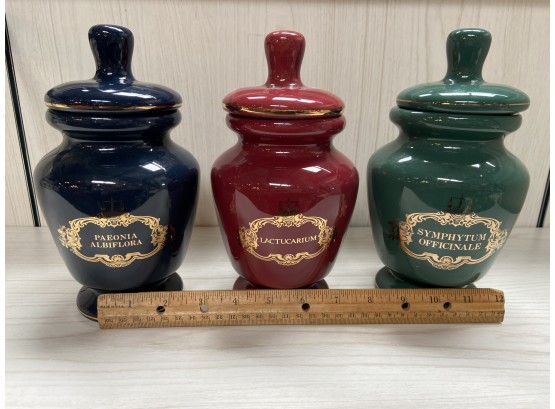 Vintage Pharmaceutical Apothecary Jars With Lids (Numbered Set Of Three)