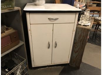 Vintage White Enamel Top Metal Cabinet