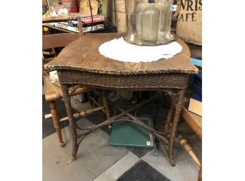 Vintage Wicker And Wood Parlor Table
