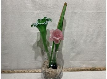 3 Piece Hand Blown Glass Florals (Pink Flower)