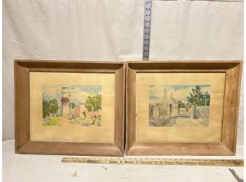 2 Vintage Watercolor Framed Art Prints