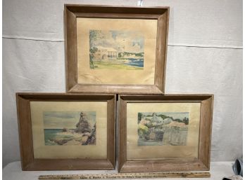 3 Vintage Watercolor Framed Art Prints