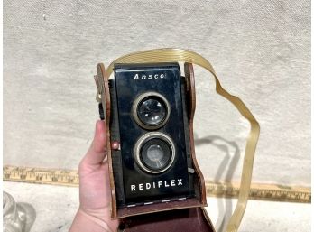 1950s Ansco Rediflex Twin Lens Reflex Camera In Leather Case