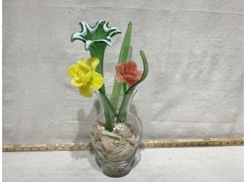 4 Piece Hand Blown Glass Florals