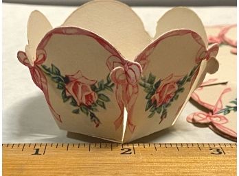 8 Adorable Tiny Vintage Paper Baskets: Pink Rose Design