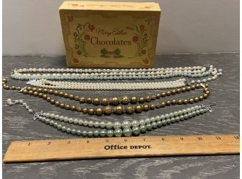 4 Beautiful Vintage 'Pearl' Necklaces In Old Box