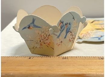 7 Adorable Tiny Vintage Paper Baskets: Blue Bird Design