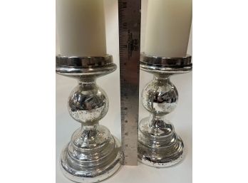 Pair Of Mercury Glass Candle Holders W/candles