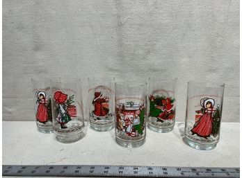 Set Of 6 Vintage Holly Hobbie Coca-cola Limited Edition Christmas Glasses