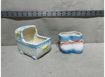 Vintage Set Of Baby Planters: Baby Bed & Booties