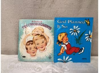 2 Vintage Kids Christian Books 'God Planned It So' & 'A Child's Ten Commandments'