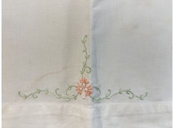 1 Vintage Embroidered Green & Pink Small Pillow Case