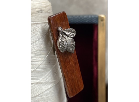 Wood And Silver Vintage Pin