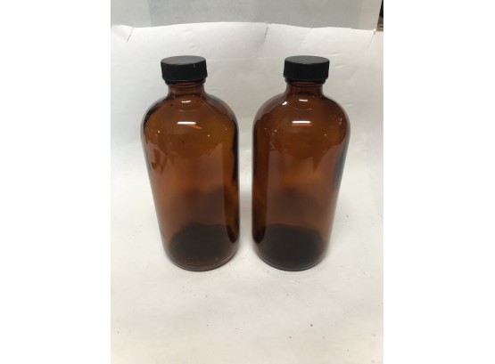 2 Brown Glass Bottles