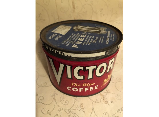 Vintage Victor Coffee Tin With Lid