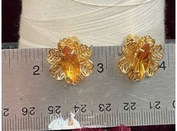 'Gold' And Yellow Stone Clip Earrings
