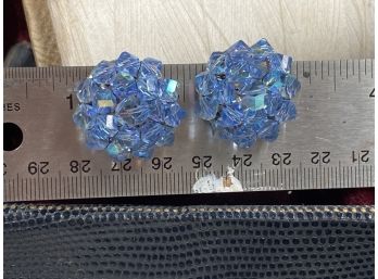 Blue Jewel Clip Earrings