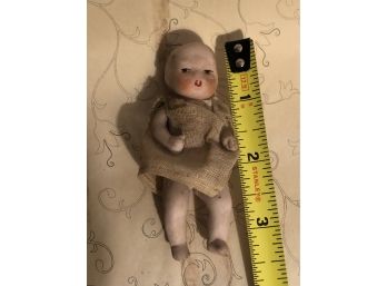 Tiny Vintage Bisque Doll In Dress