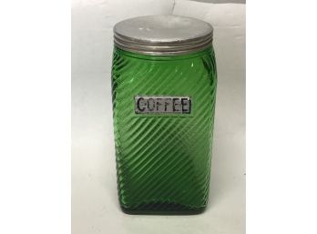 Green Depression Glass Ribbed Coffee Canister