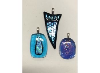 Three Colorful Fused Glass Pendants