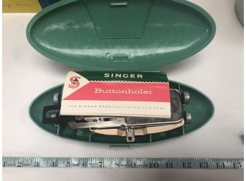 Vintage Singer Buttonholer In Awesome Green Case
