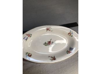 Vintage Oval Floral Plate With Gold Rim