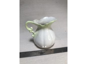 Antique White And Green China Pitcher