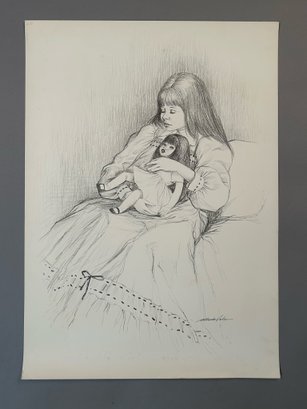 Alberto Velo Lithograph Of A Girl With A Doll