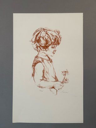 Shari Lithograph Of A Child With Flowers