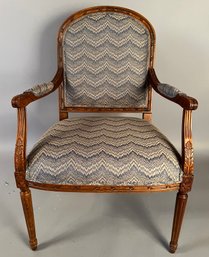 Ethan Allen French Style Fruitwood Carved And Upholstered Armchair