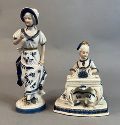 Two Blue And White KPM Figurines