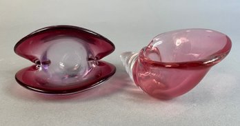 Pair Art Glass Seashell Vessels