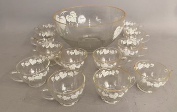 Anchor Hocking Punch Bowl And Glass Set