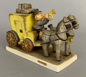 Goebel Hummel Figurine Of A Boy In A Wagon Pulled Bt Two Horses