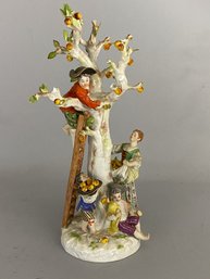 Meissen Porcelain Figurine Or People Picking Apples From An Apple Tree