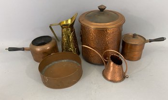 Six Metal Containers, Copper And Brass