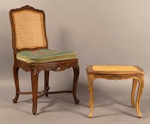 French Provincial Style Side Chair With Footstool