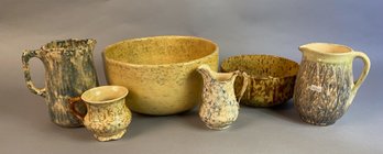 Six Pieces Of Spatter Ware And Salt Glazed Yellow Ware