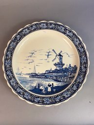 Blue And White Porcelain Lighthouse Plate