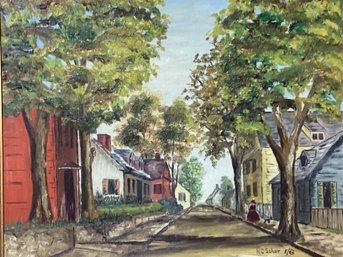 Oil OnOil On Canvas Framed Colonial Street Scene