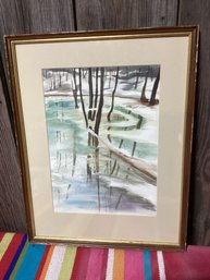 Winter Forest Watercolor Scene. JH