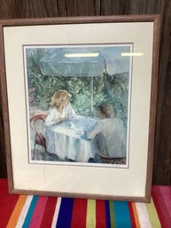 Pastel Print - Couple Seated At Outdoor Table. JH